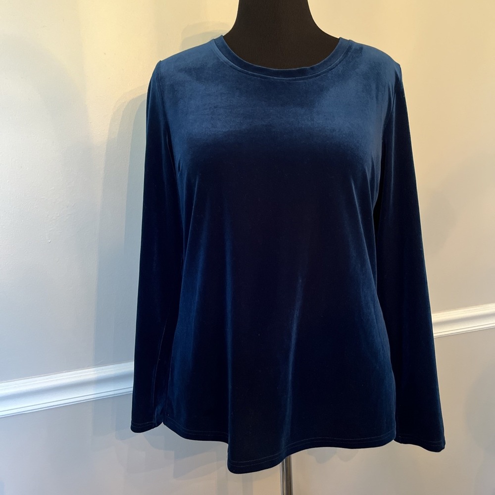Women's Velvet Turquoise Crew Neck Velour‎ Tunic Top Size XL